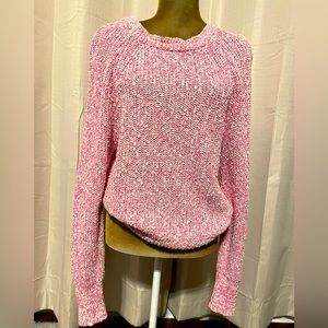 Free People white and pink knit sweater, size Large.